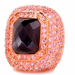 Glam Black MOP Pink Quartz Rose Gold Estate Ring